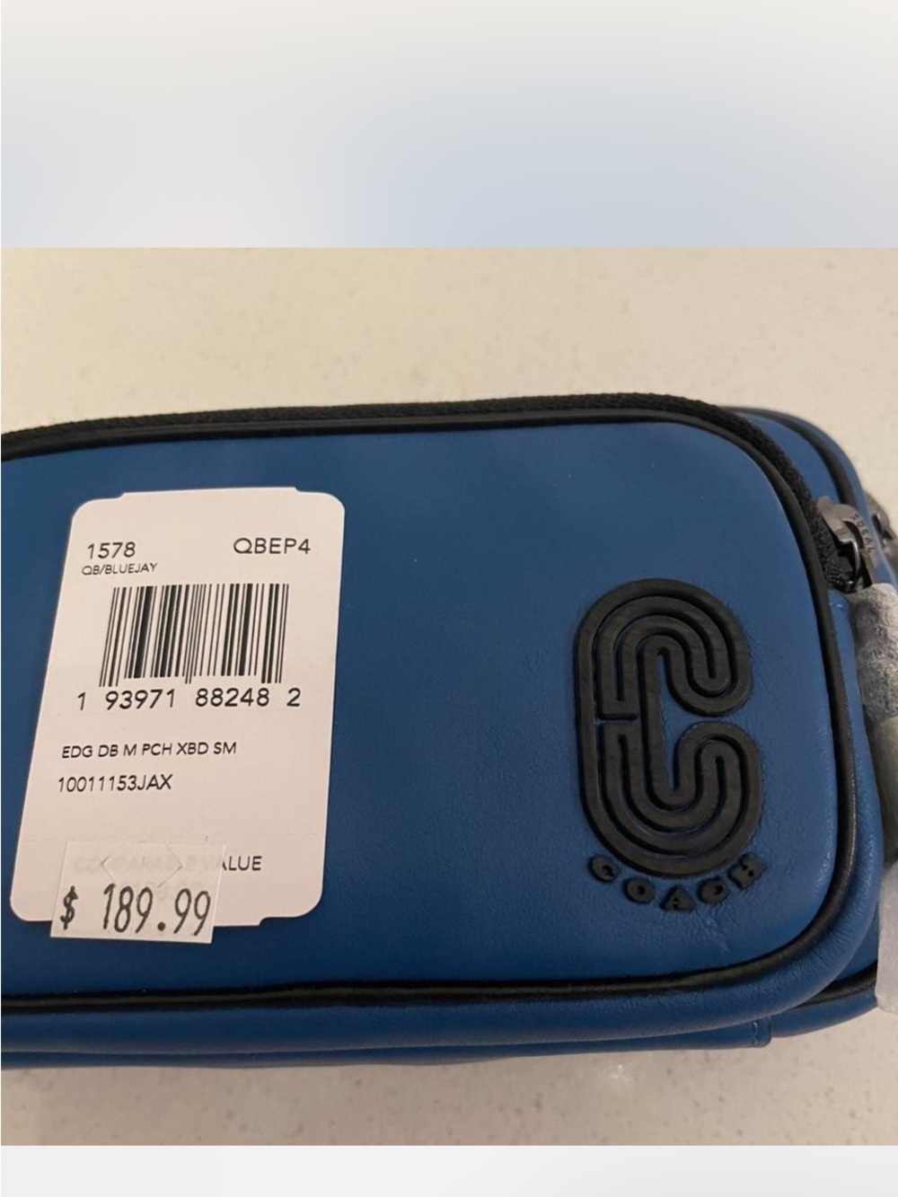 Coach Blue Leather Double-Zip Crossbody Pouch with Black Logo
